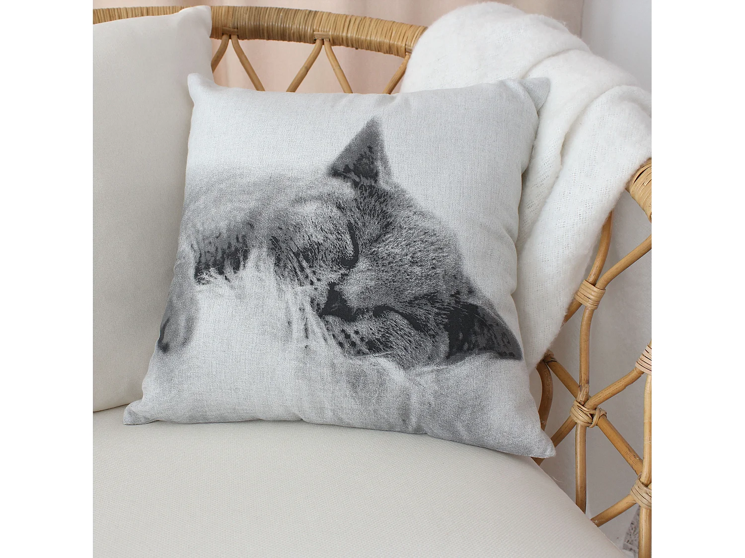 Lot de 2 Coussins déhoussables Chat, carré 40x40cm, Collection Vickie, CMADECO - Gris