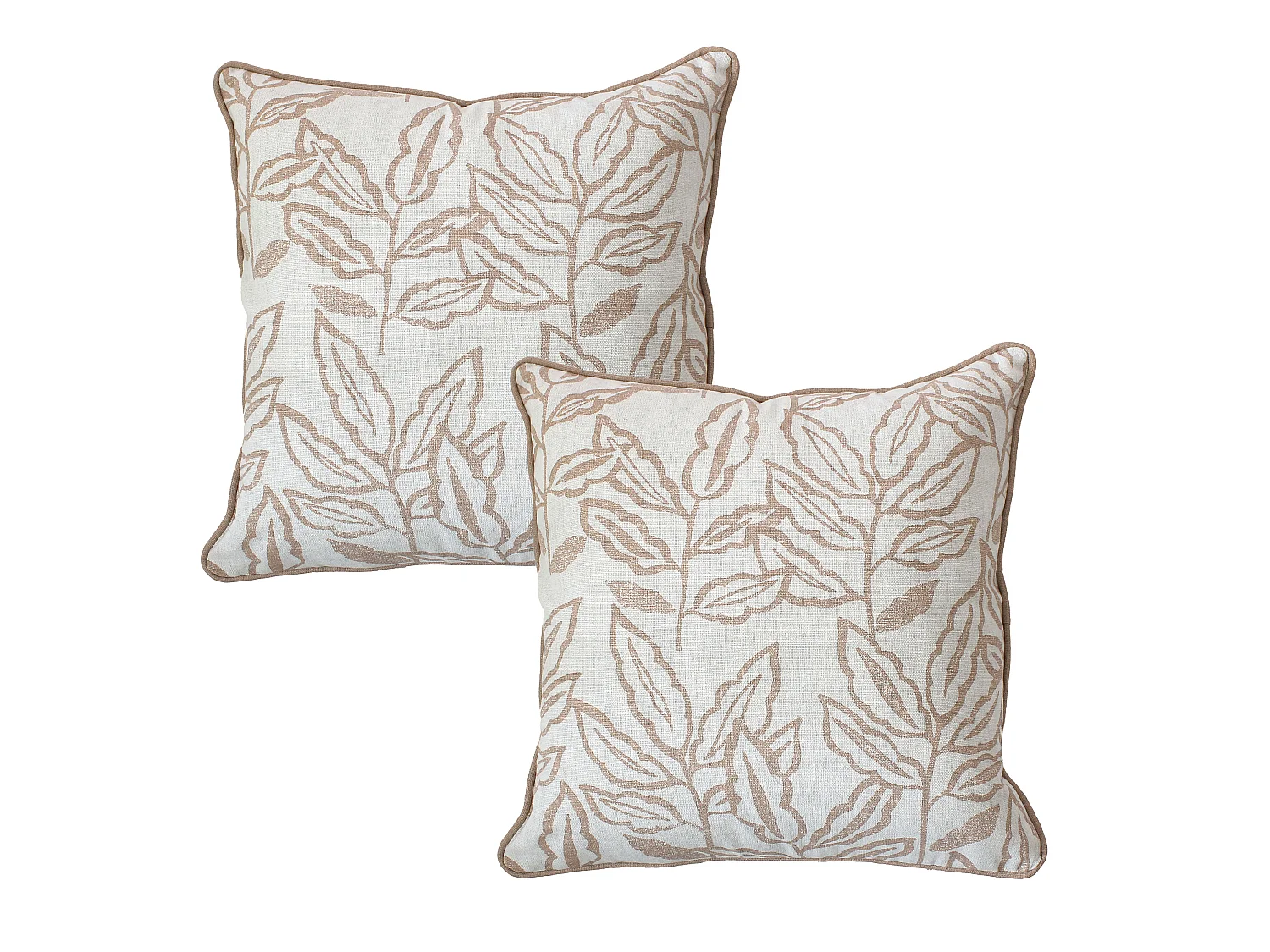 2 Coussins carré, déhoussable, imprimé feuilles, Collection Lodge, CMADECO - Beige