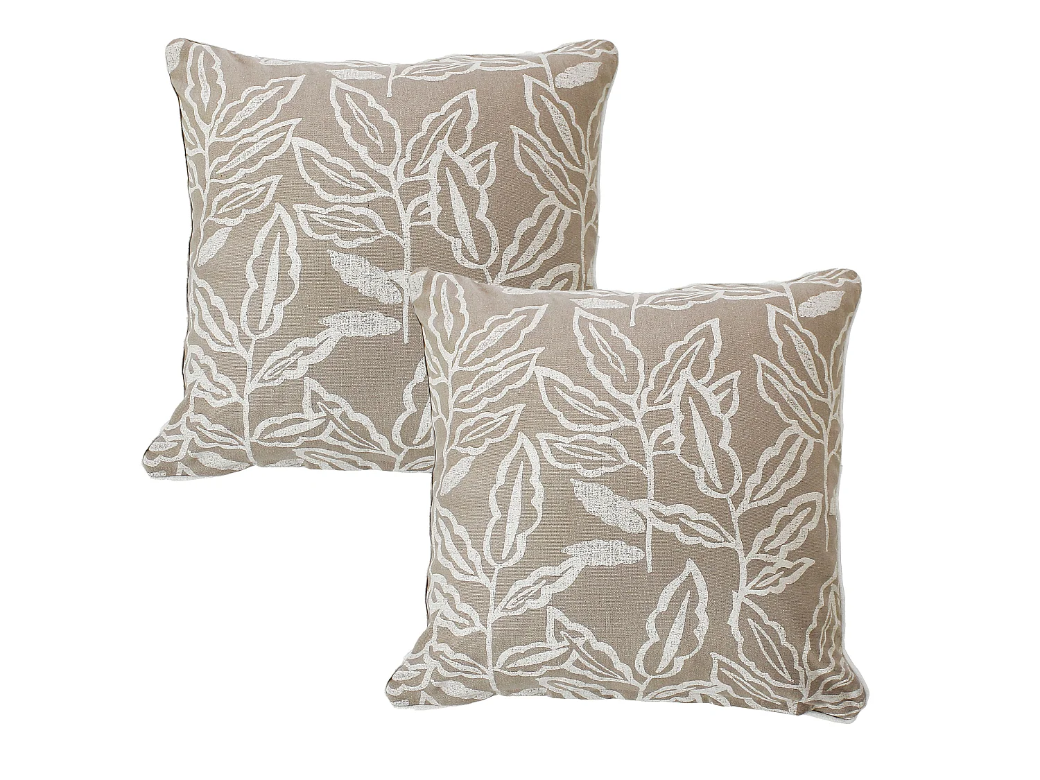 2 Coussins carré, déhoussable, imprimé feuilles, Collection Lodge, CMADECO - Beige