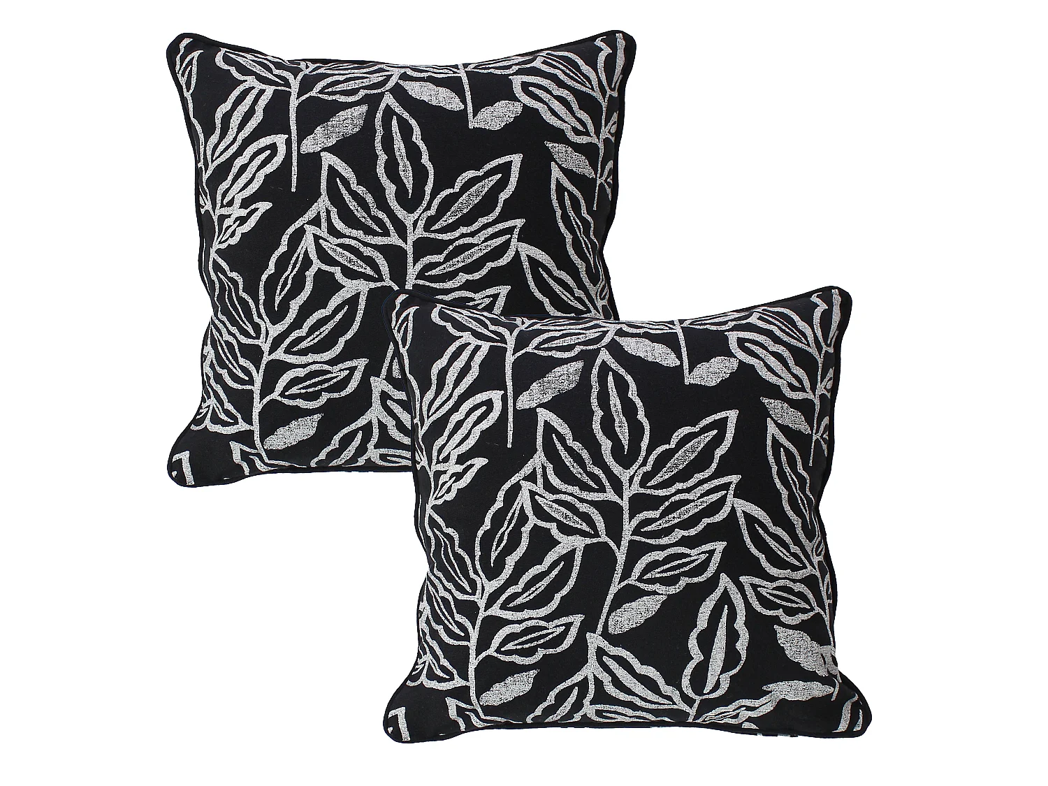 2 Coussins carré, déhoussable, imprimé feuilles, Collection Lodge, CMADECO - Noir