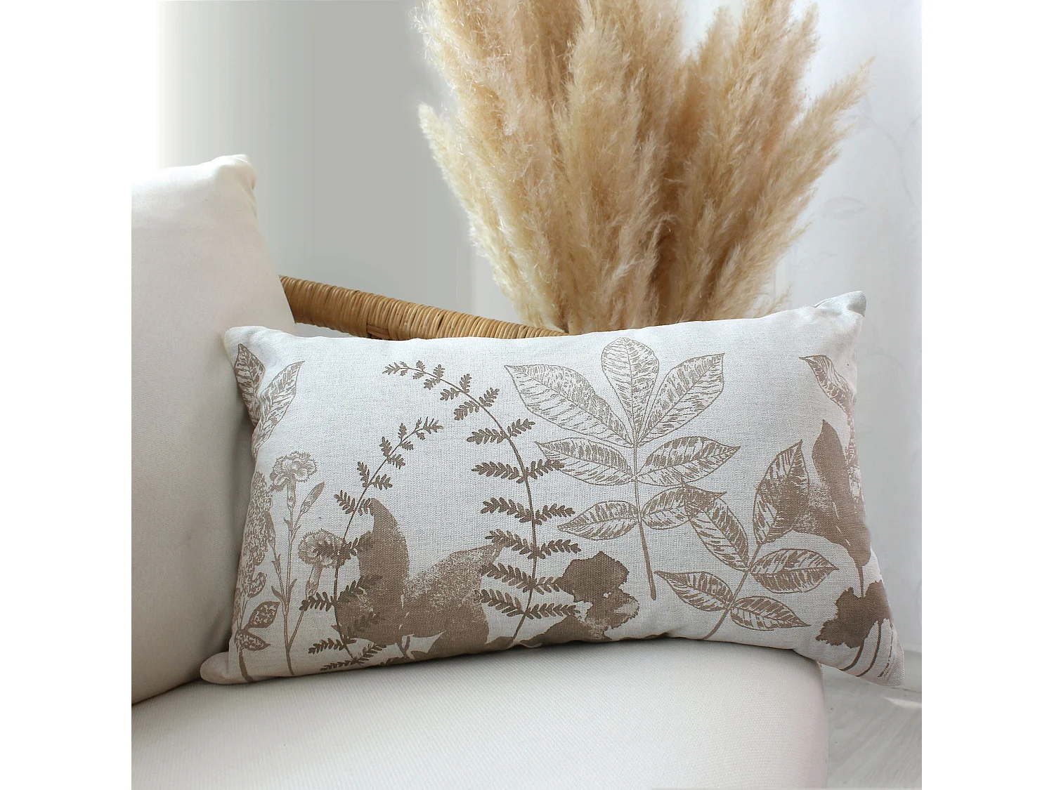 Lot de 2 Coussins déhoussables, rectangulaire 30x50cm, Motifs végétaux, Collection Natura, CMADECO - Beige