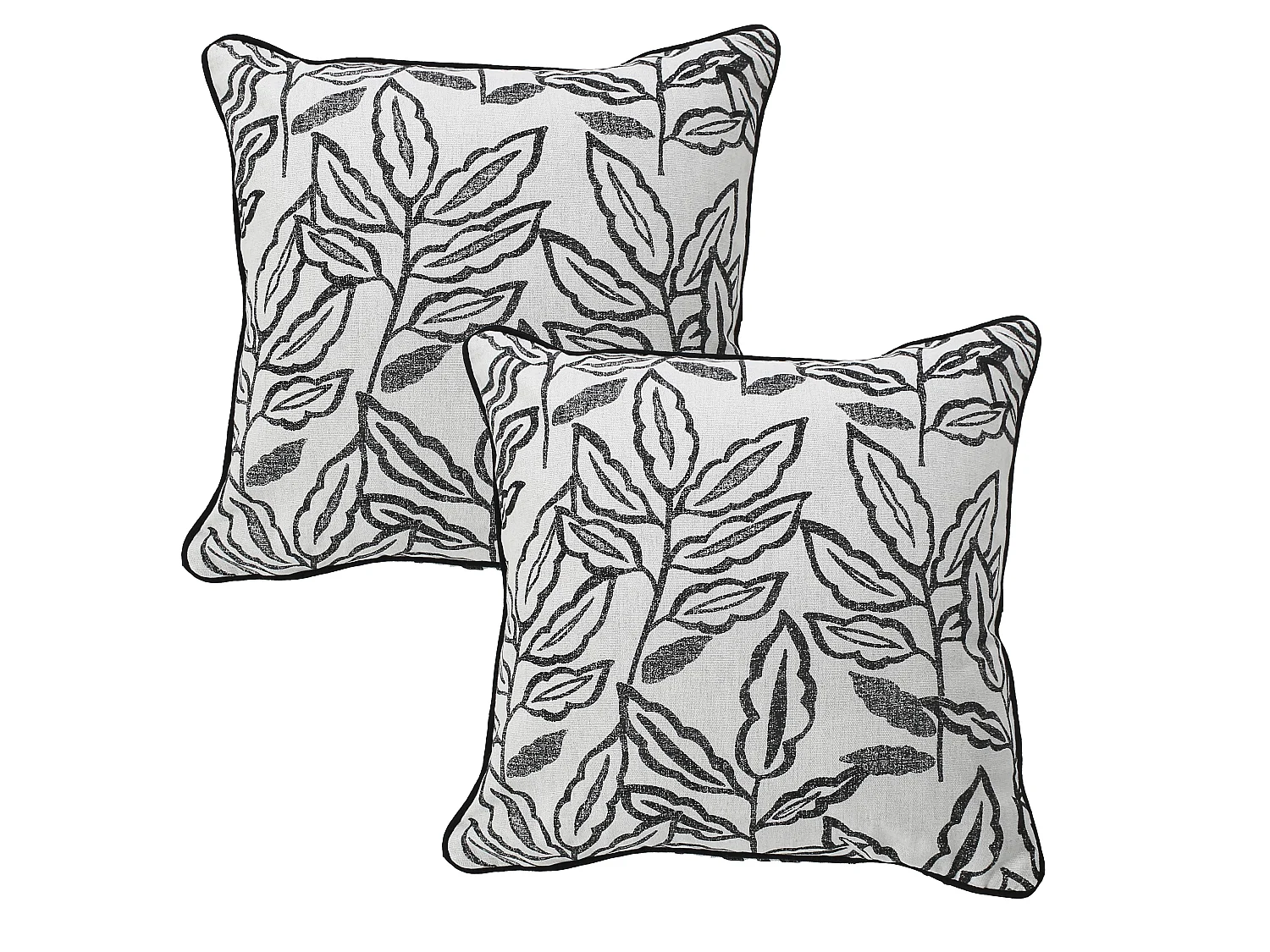 2 Coussins carré, déhoussable, imprimé feuilles, Collection Lodge, CMADECO - Noir