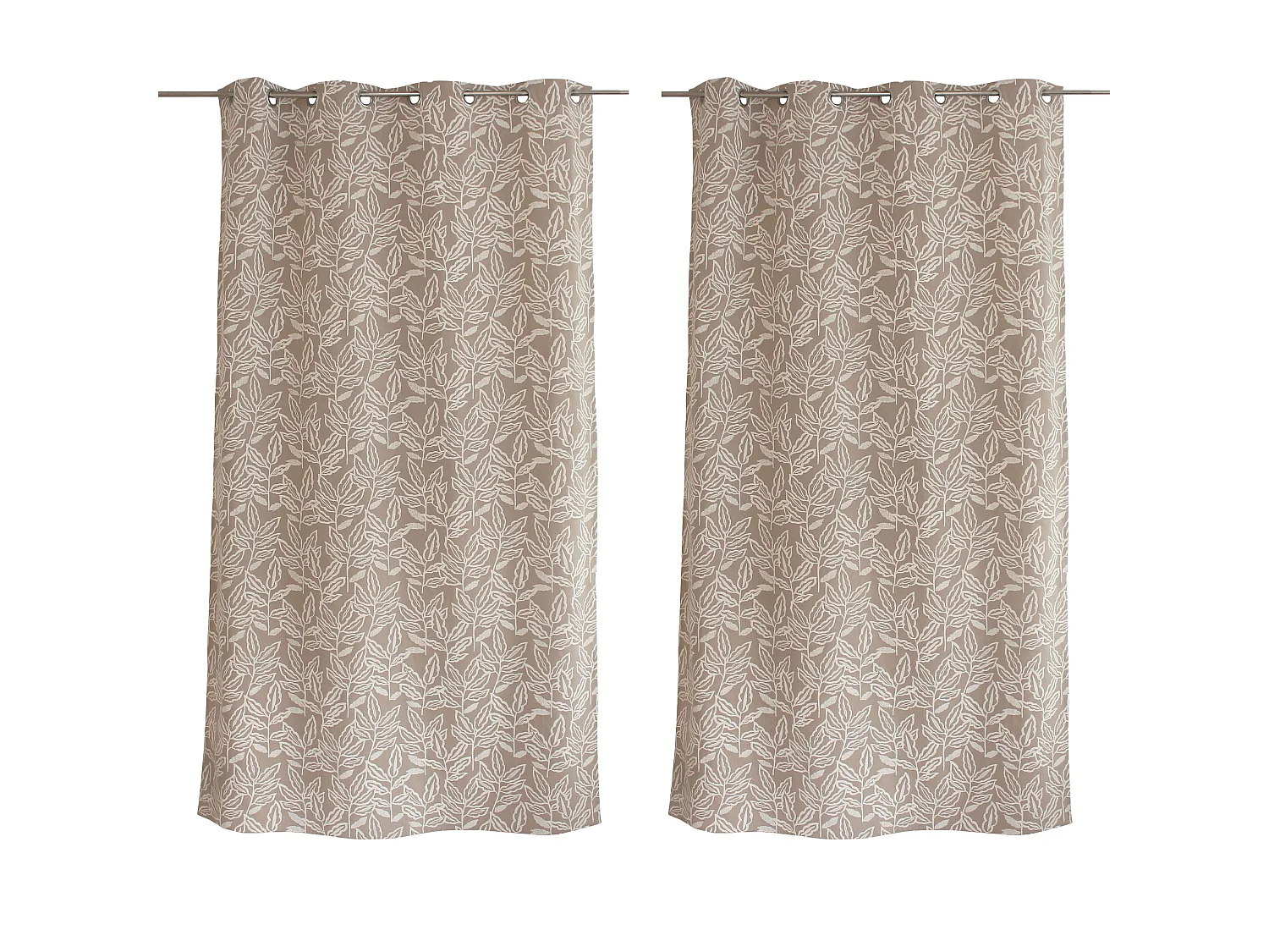 Lot de 2 rideaux à Œillets, 140x240cm, Motifs feuilles, Coton Chambray, Collection Lodge, CMADECO - Beige