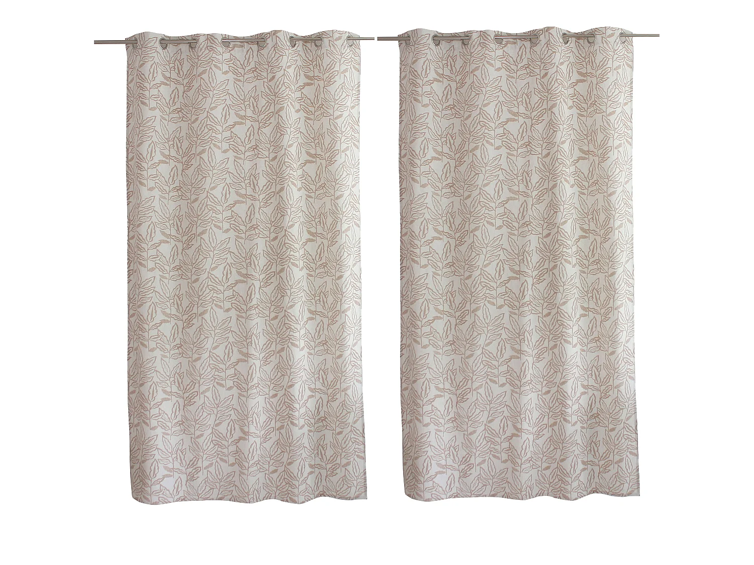 Lot de 2 rideaux à Œillets, 140x240cm, Motifs feuilles, Coton Chambray, Collection Lodge, CMADECO - Blanc