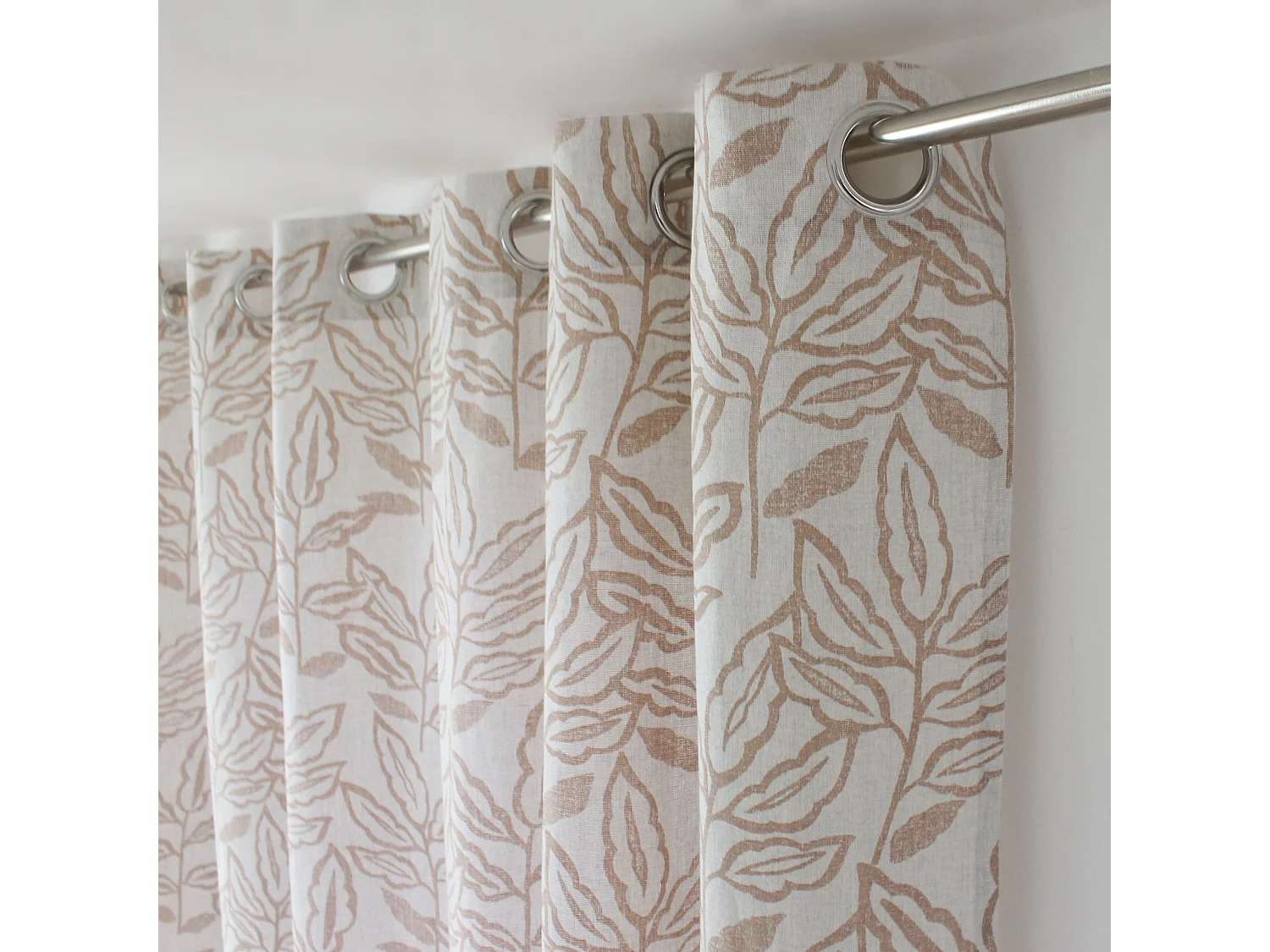 Lot de 2 rideaux à Œillets, 140x240cm, Motifs feuilles, Coton Chambray, Collection Lodge, CMADECO - Blanc