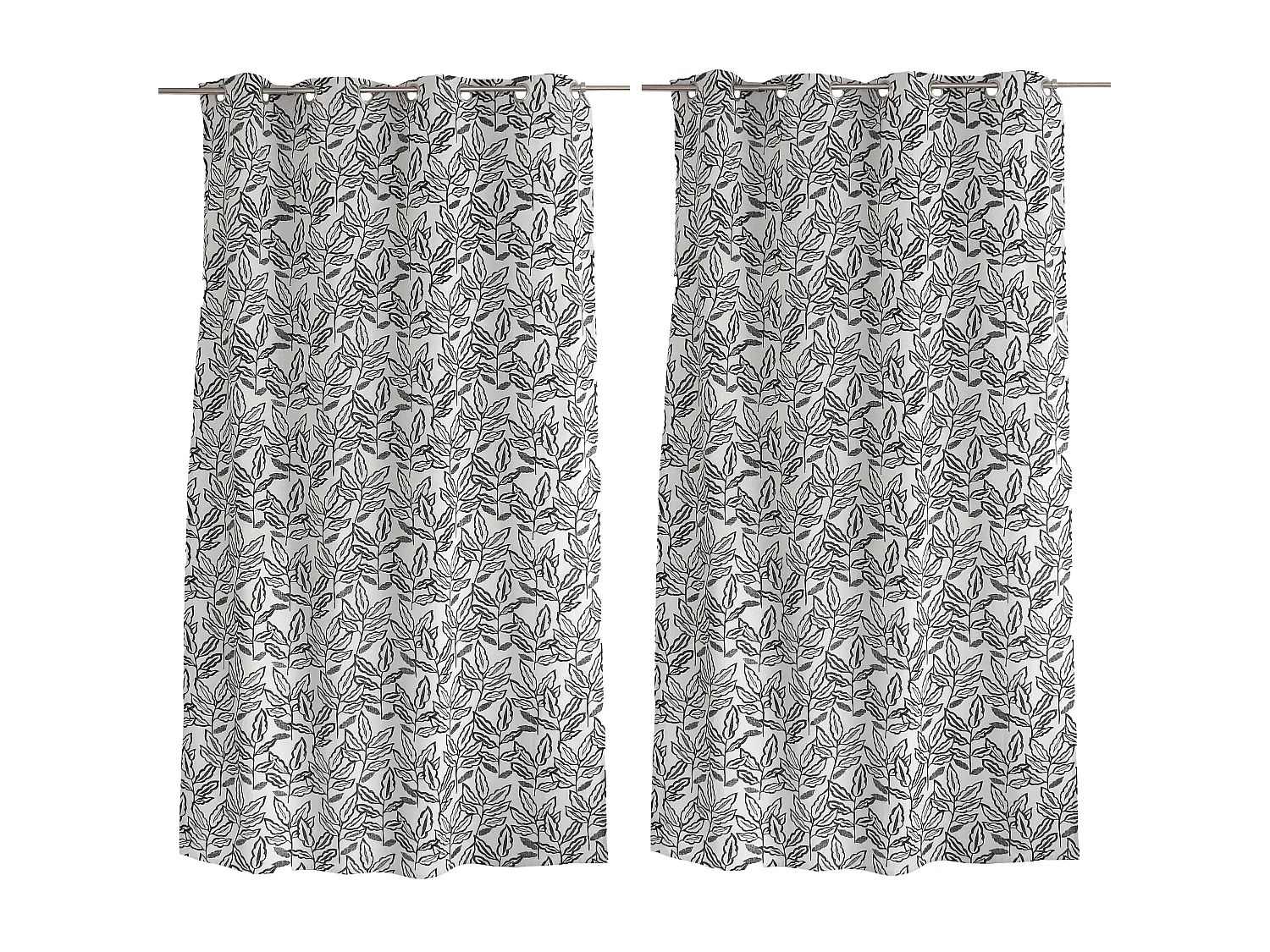Lot de 2 rideaux à Œillets, 140x240cm, Motifs feuilles, Coton Chambray, Collection Lodge, CMADECO - Blanc