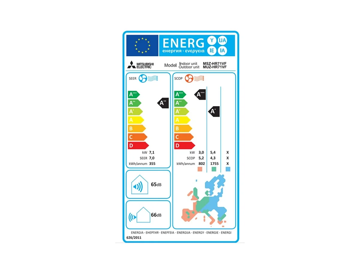 Climatiseur Split Mitsubishi Electric MSZ-HR25VFK 2150 BTU R32 WiFi A/A Blanc