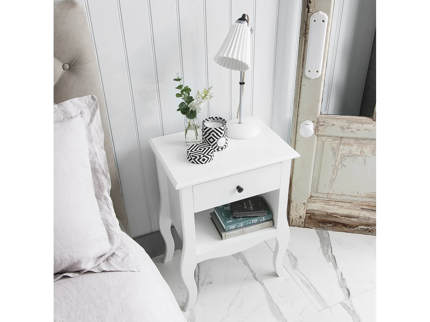 Noa & Nani Camille Bedside Table 1 Drawer in White