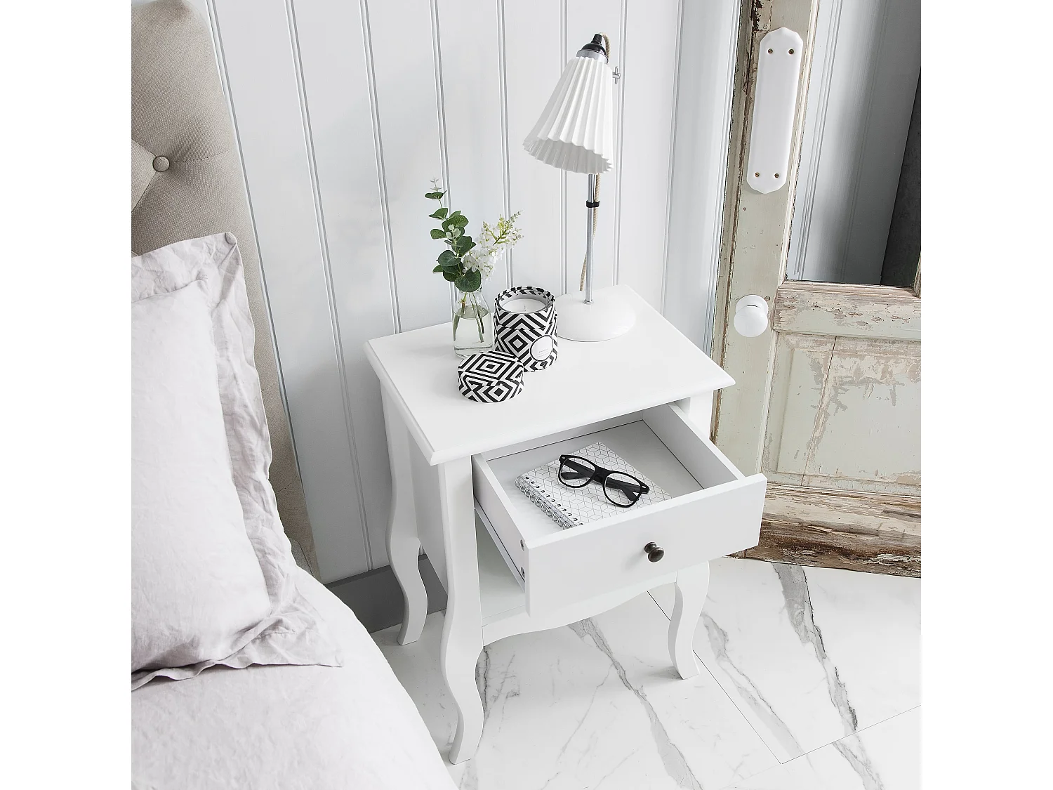 Noa & Nani Camille Bedside Table 1 Drawer in White