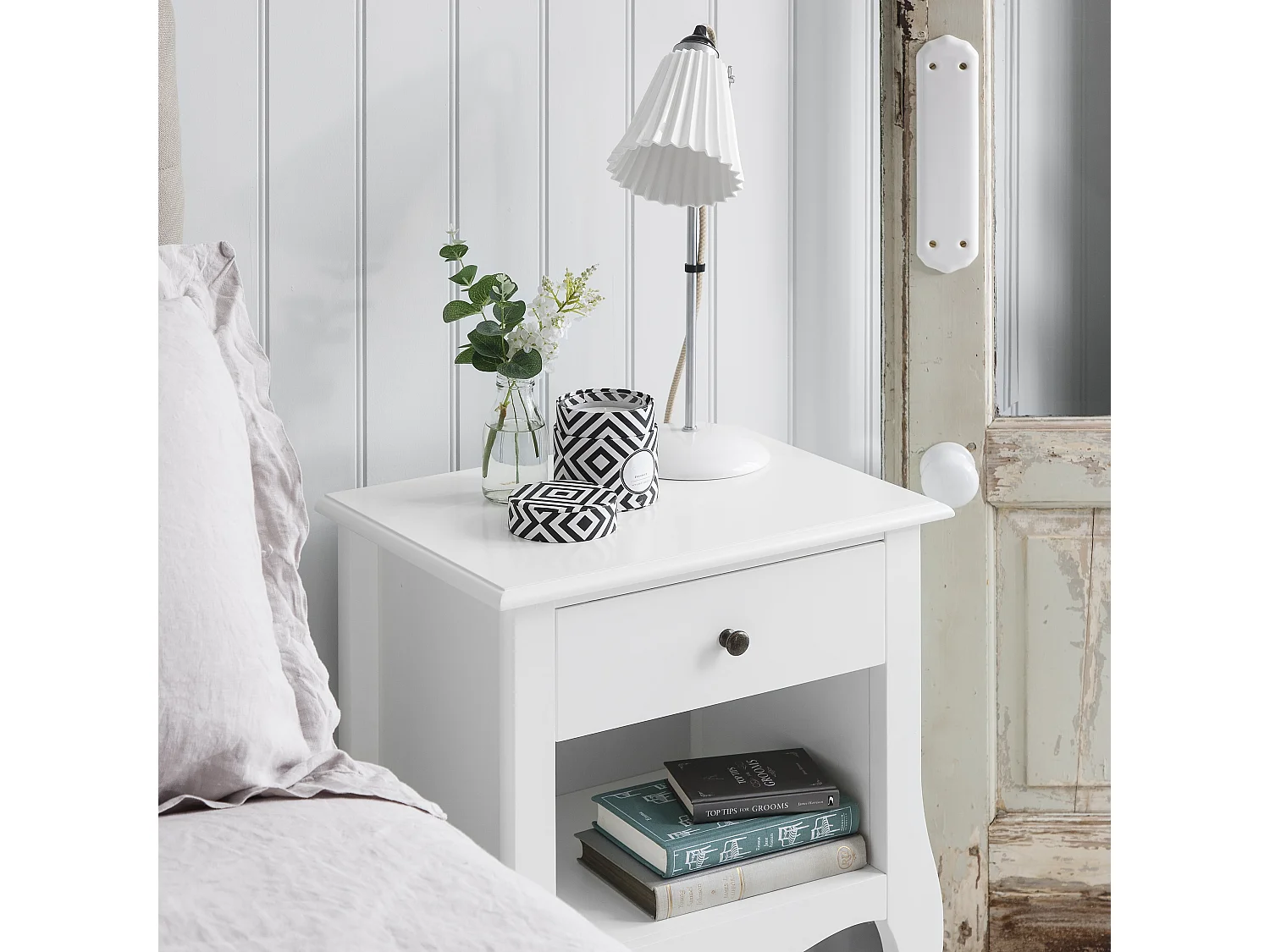 Noa & Nani Camille Bedside Table 1 Drawer in White