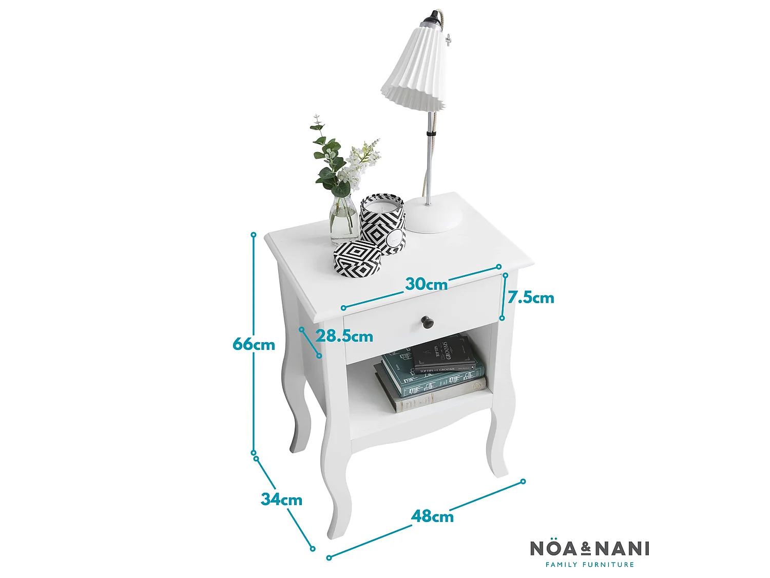 Noa & Nani Camille Bedside Table 1 Drawer in White