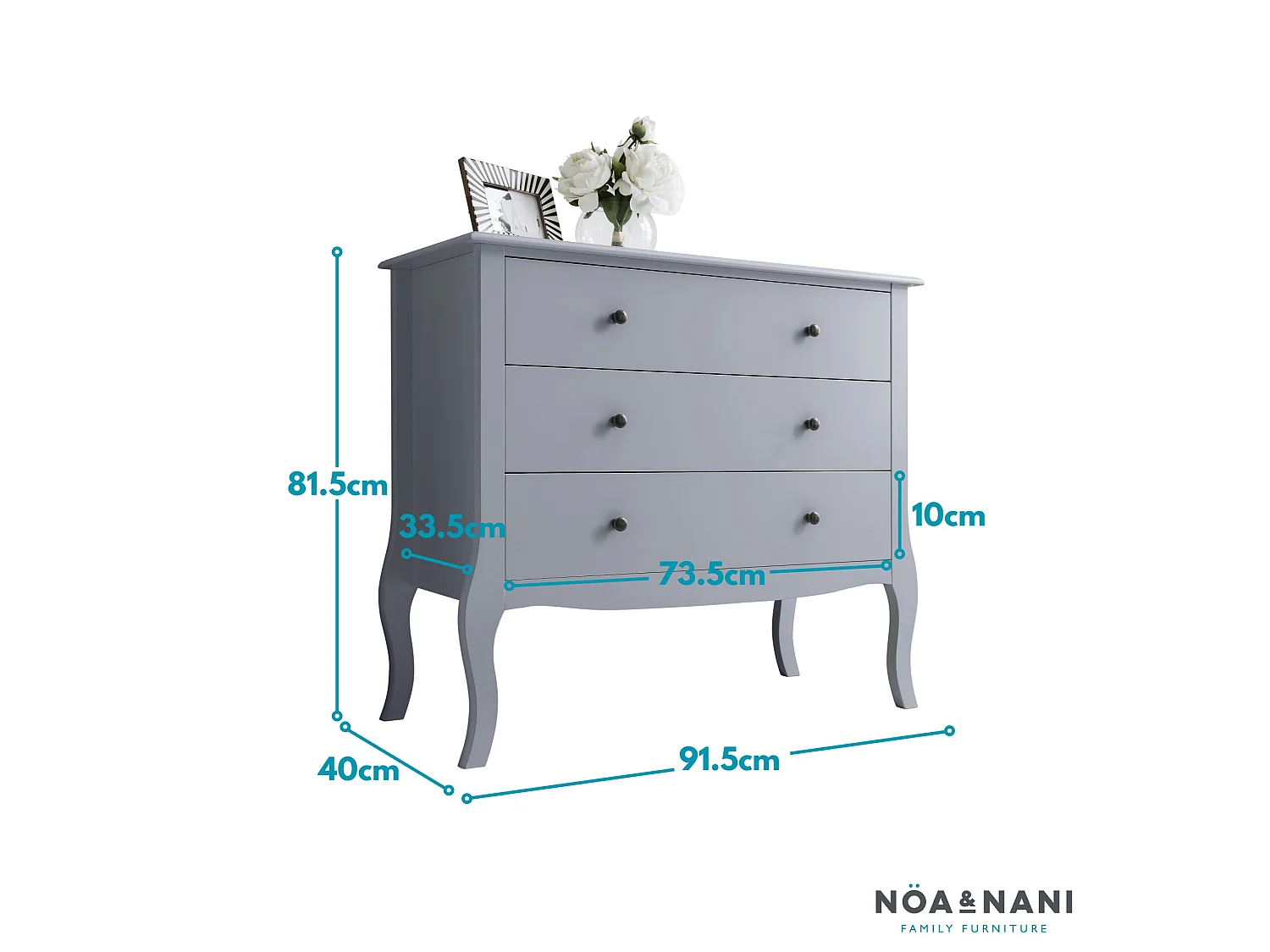 Noa & Nani Camille Chest of Drawers 3 Drawer in Silk Grey