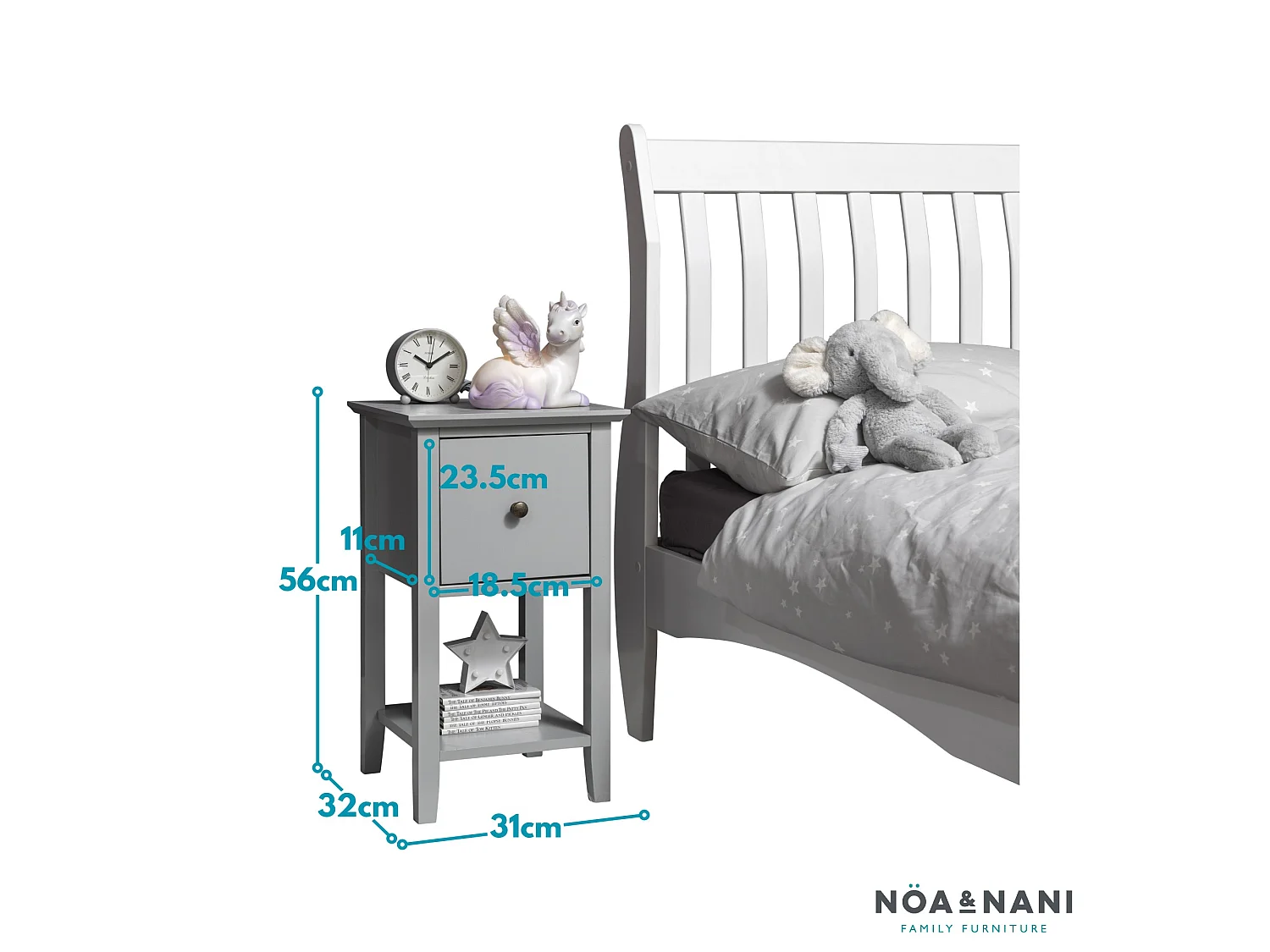 Noa & Nani Asora Bedside Table with Drawer in Silk Grey