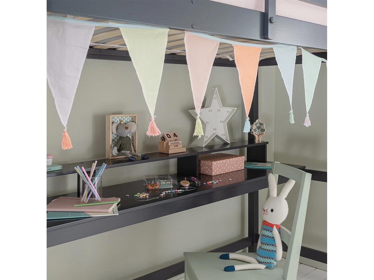 Noa & Nani Thomas High Sleeper with Thea Desk in Anthracite