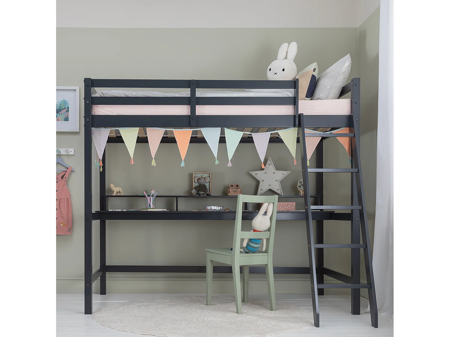 Noa & Nani Thomas High Sleeper with Thea Desk in Anthracite