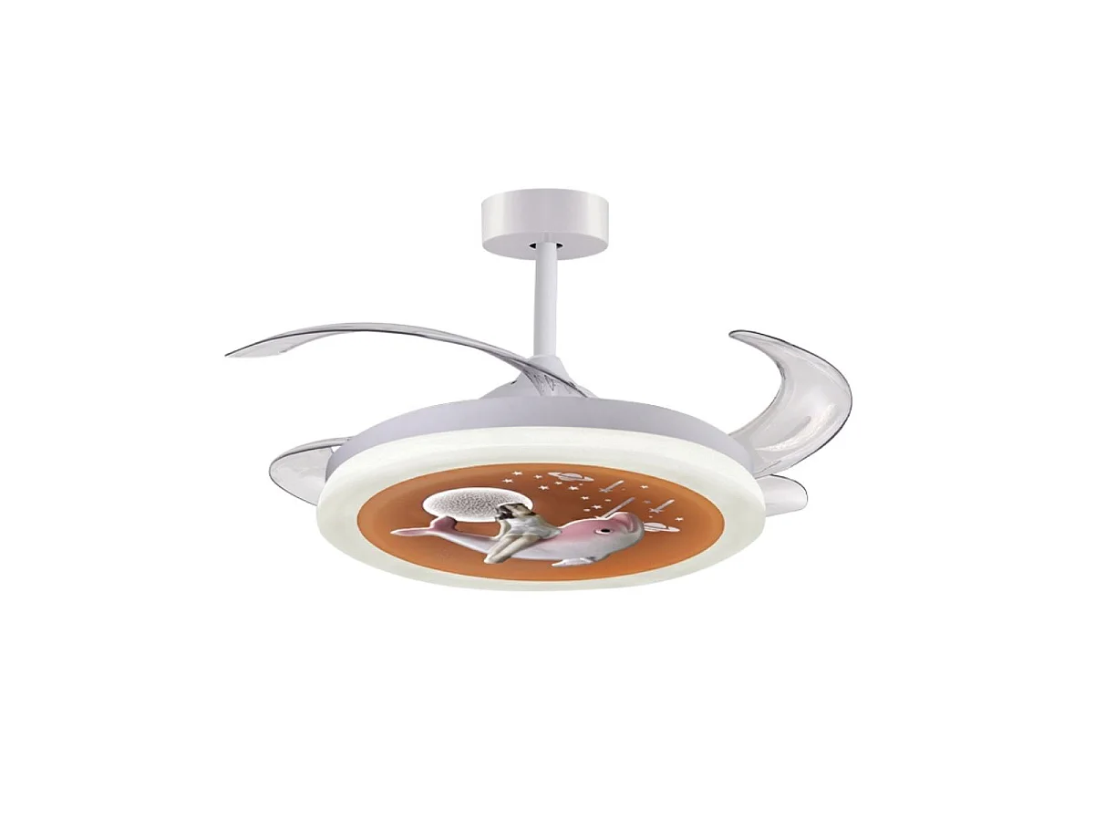 Ventilador de techo infantil Delfín Mini 96W 4 aspas retráctiles blanco Ø91 cm