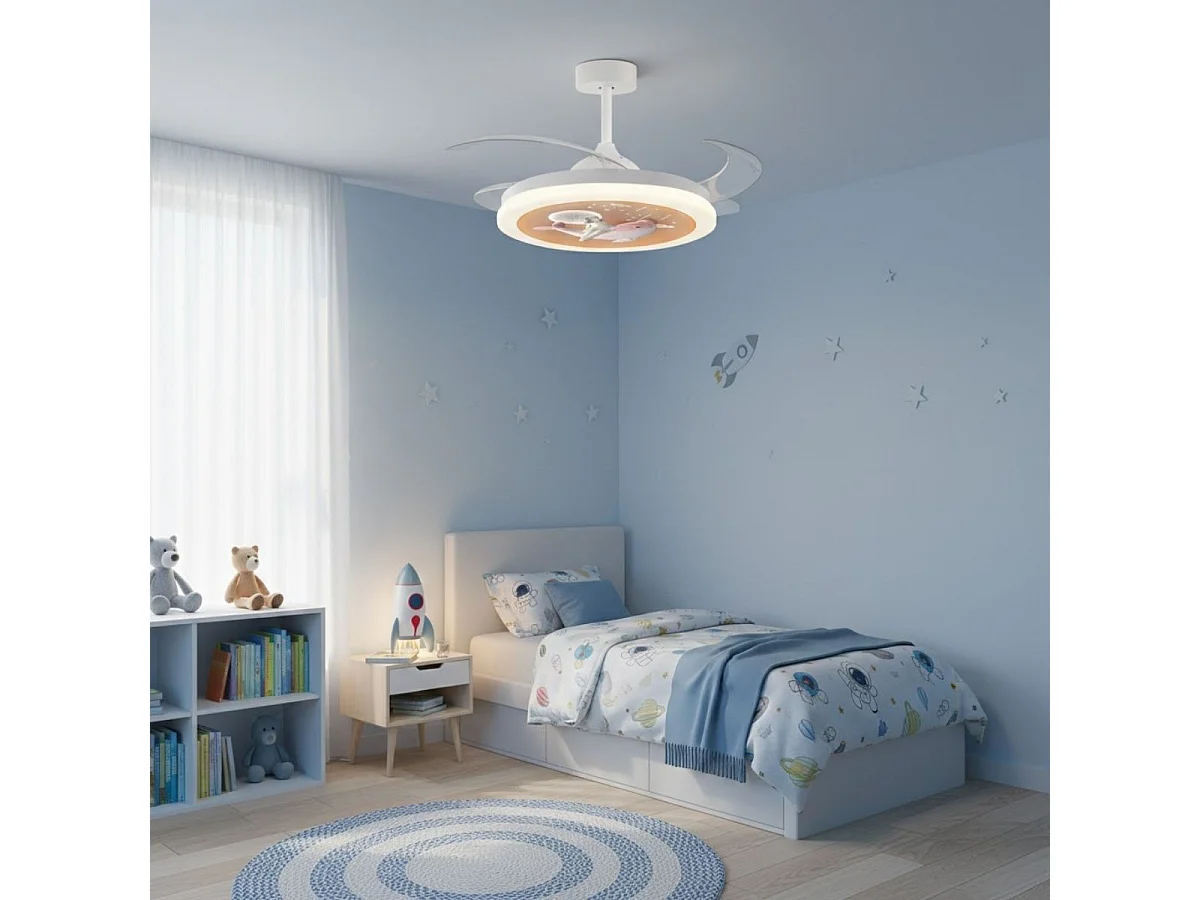 Ventilador de techo infantil Delfín Mini 96W 4 aspas retráctiles blanco Ø91 cm