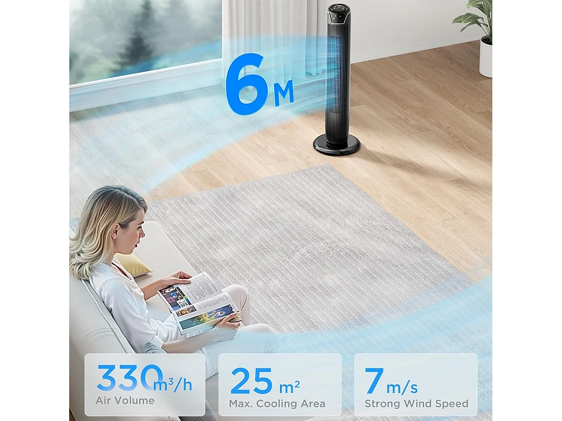 36 Inch Portable Tower Fan with 3 Speeds 3 Modes LED Display & 7 Hour Timer