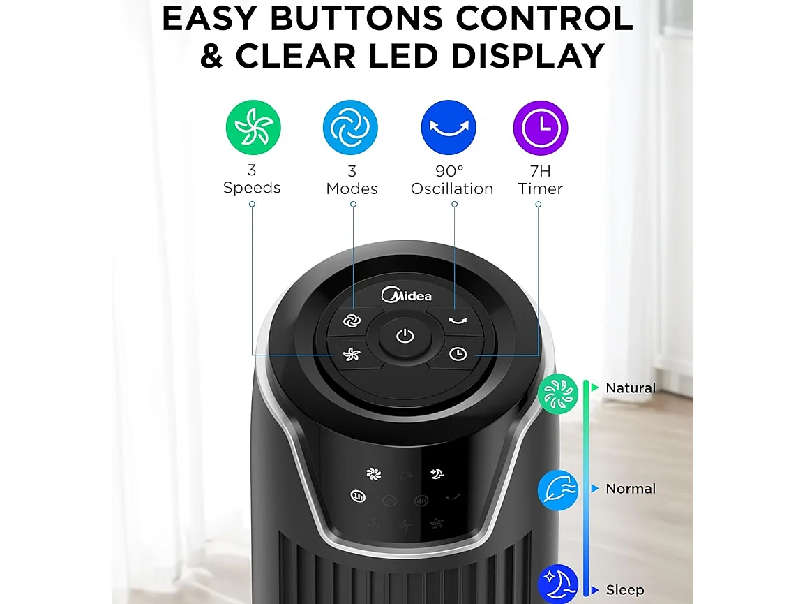 36 Inch Portable Tower Fan with 3 Speeds 3 Modes LED Display & 7 Hour Timer