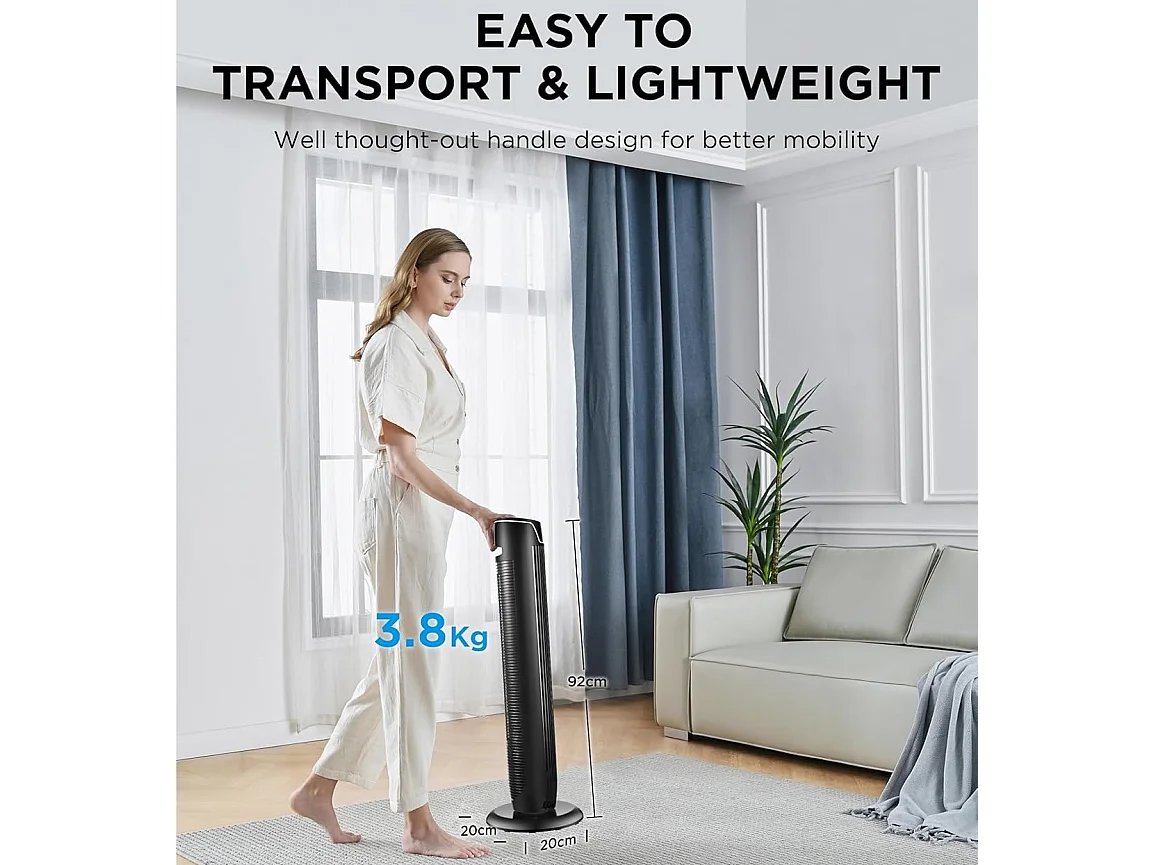 36 Inch Portable Tower Fan with 3 Speeds 3 Modes LED Display & 7 Hour Timer
