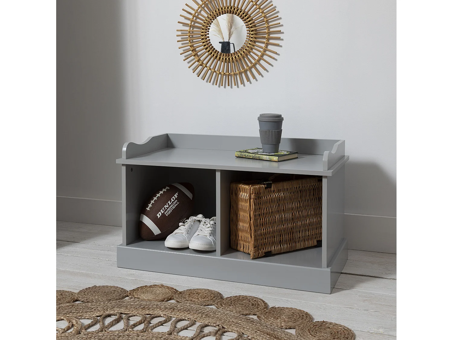 Noa & Nani Stockholm Storage Bench with 2 Brown Baskets in Silk Grey