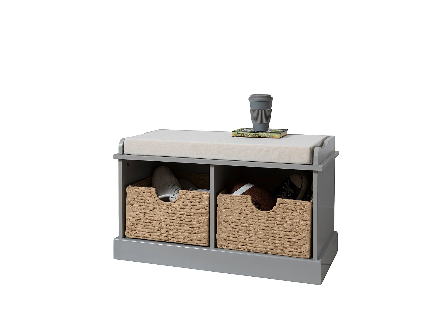 Noa & Nani Stockholm Storage Bench with 2 Brown Baskets in Silk Grey