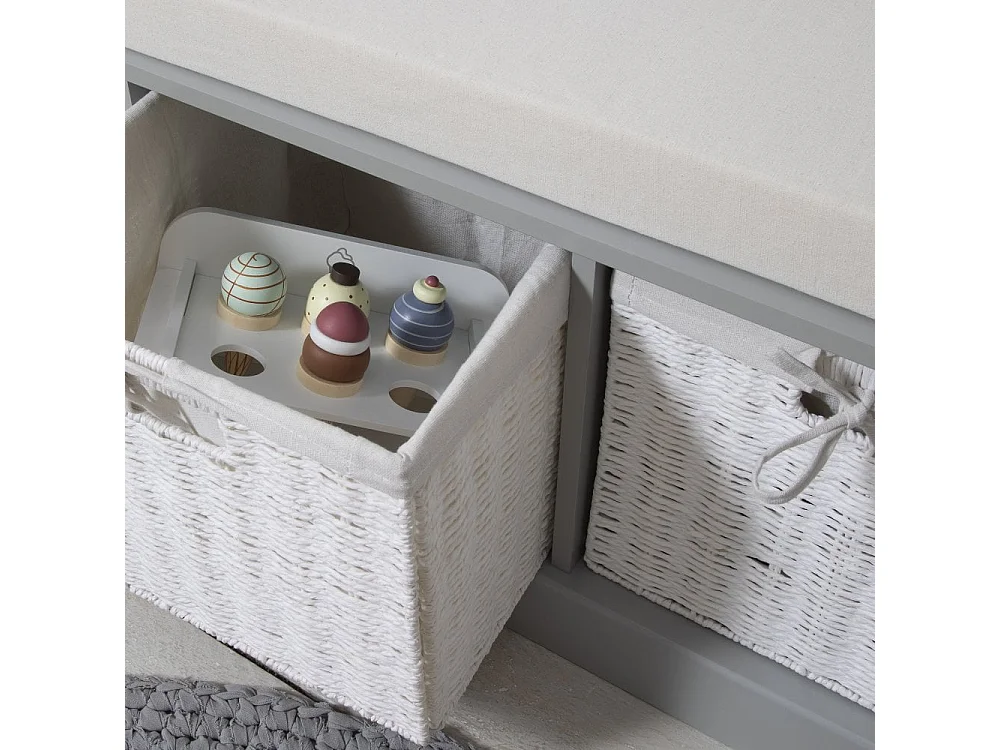 Noa & Nani Stockholm Storage Bench with 2 Baskets in Silk Grey