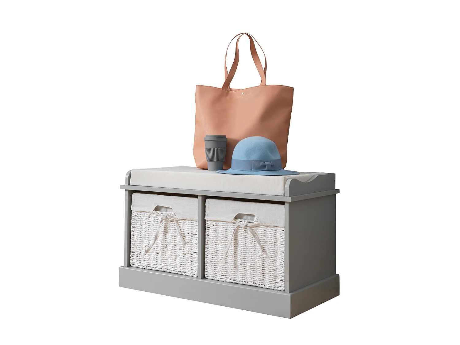 Noa & Nani Stockholm Storage Bench with 2 Baskets in Silk Grey