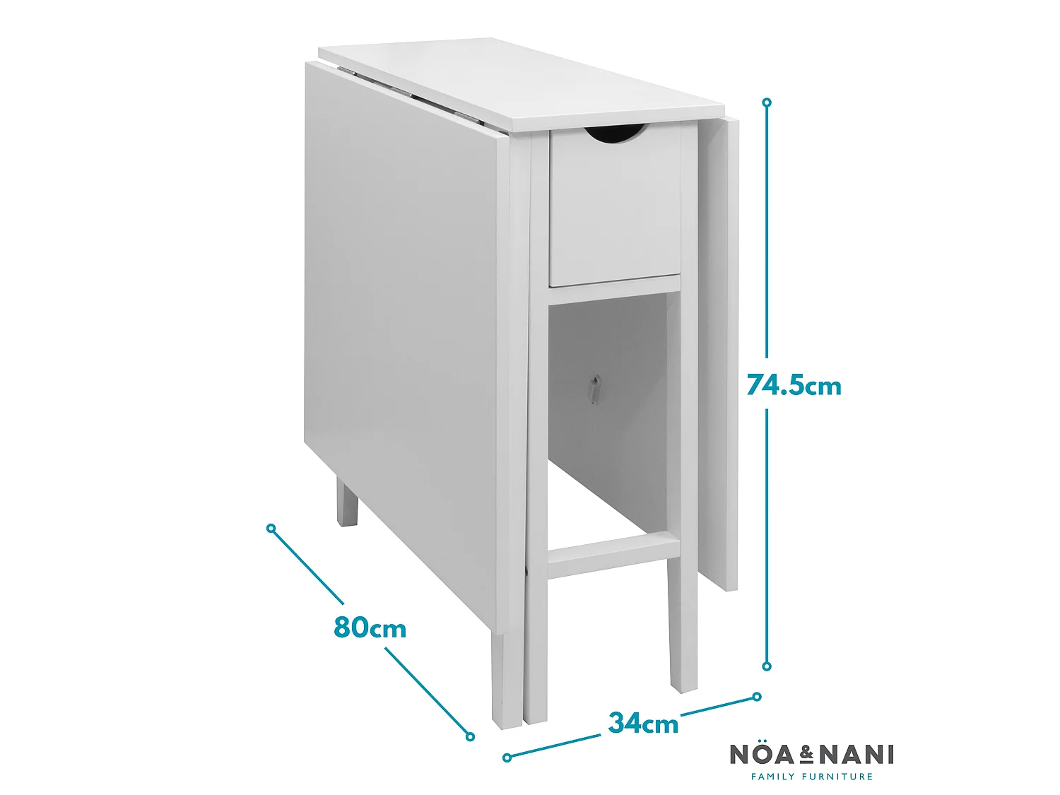 Noa & Nani Gustav Folding Dining Table with Drawer in White