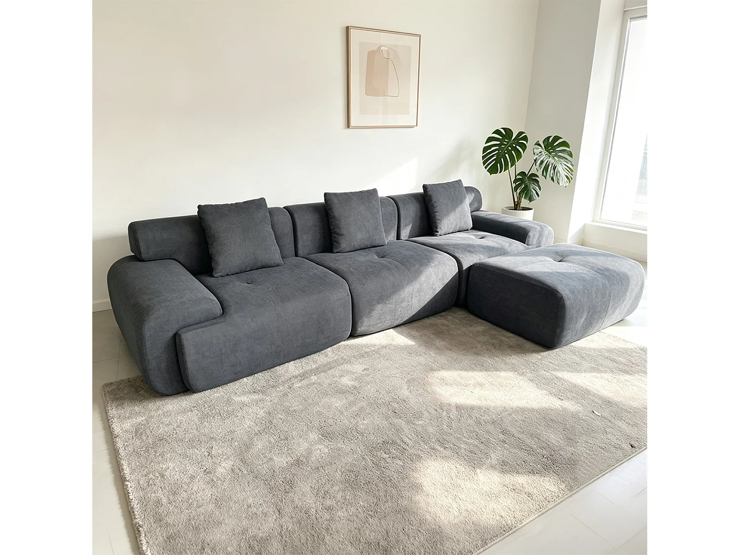 Canapé nuage compressé modulable en tissu chenille gris 4-5 places SHEFFIELD