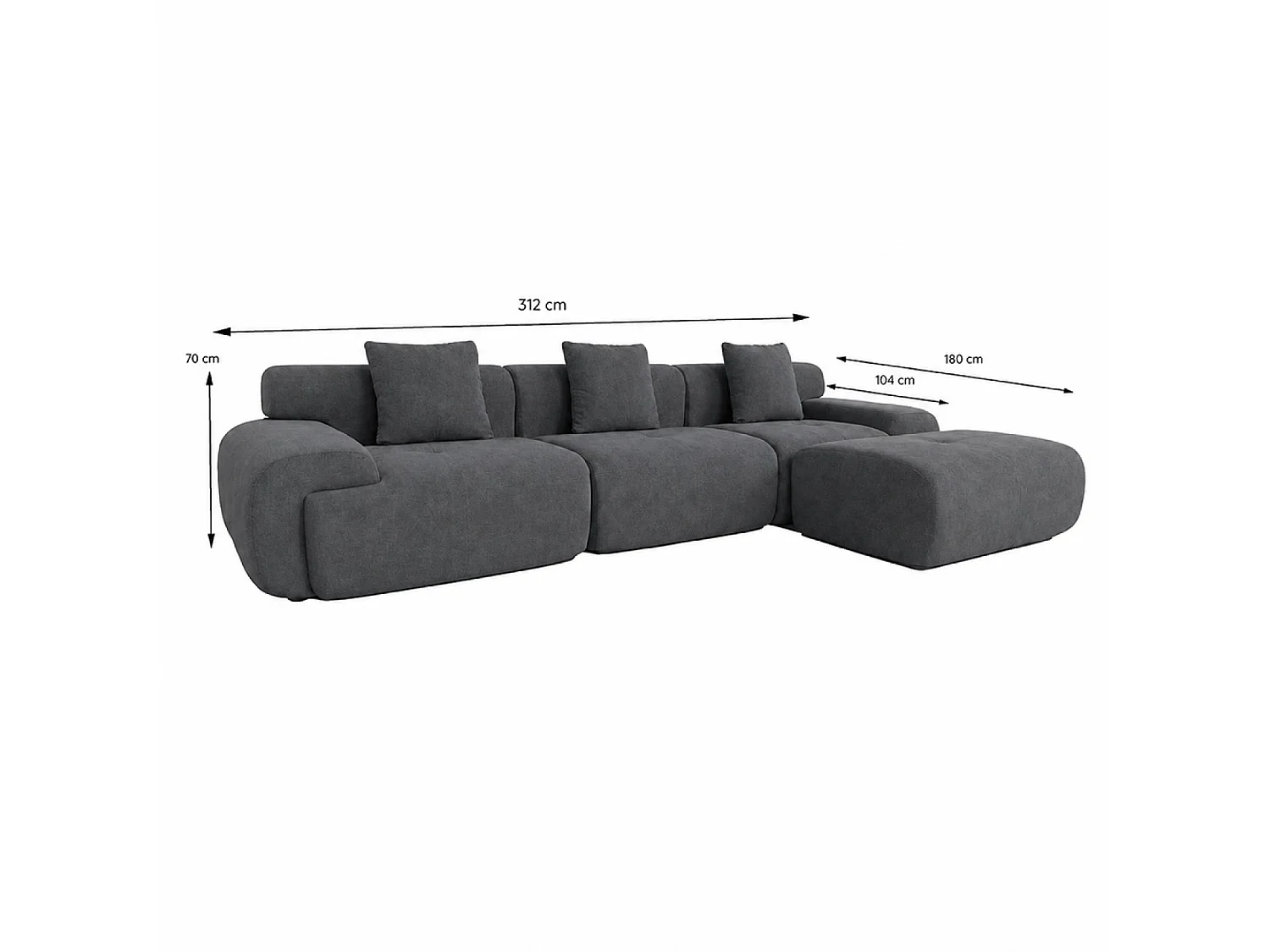 Canapé nuage compressé modulable en tissu chenille gris 4-5 places SHEFFIELD