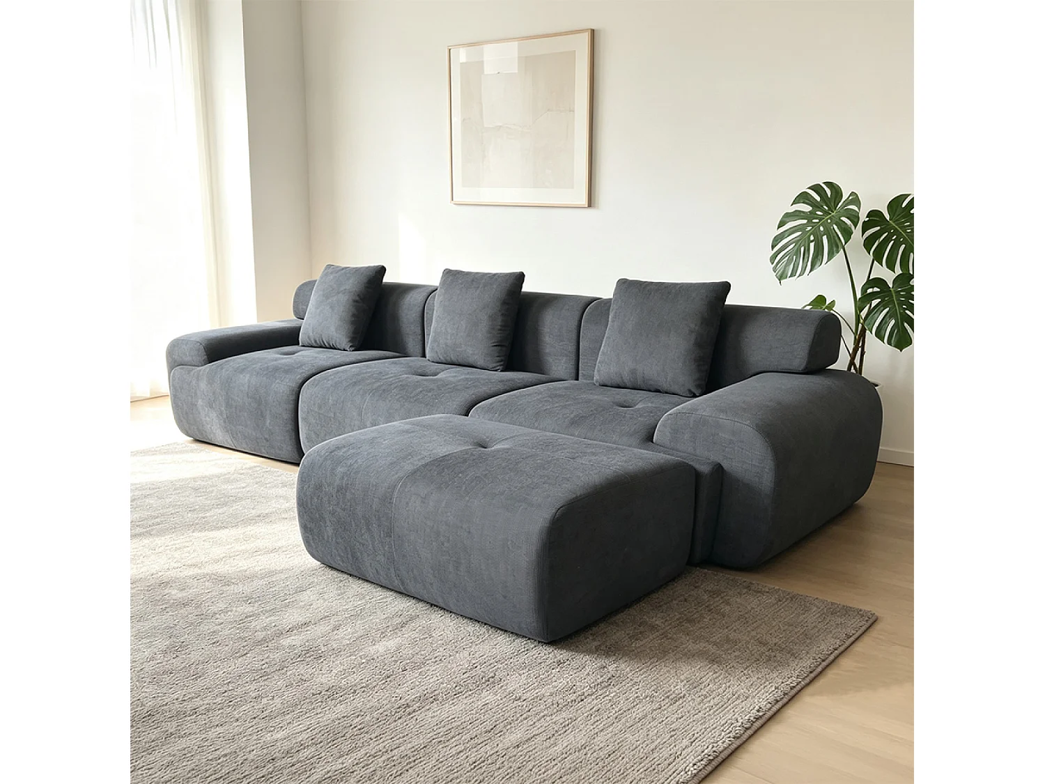Canapé nuage compressé modulable en tissu chenille gris 4-5 places SHEFFIELD