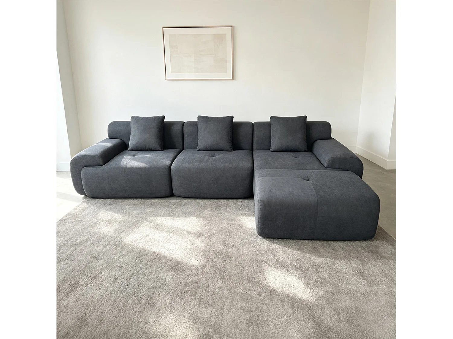 Canapé nuage compressé modulable en tissu chenille gris 4-5 places SHEFFIELD
