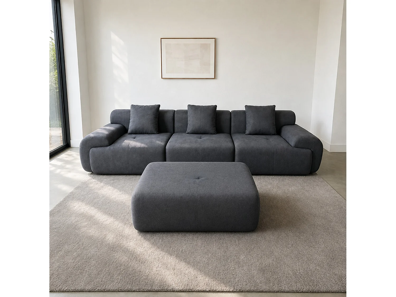 Canapé nuage compressé modulable en tissu chenille gris 4-5 places SHEFFIELD