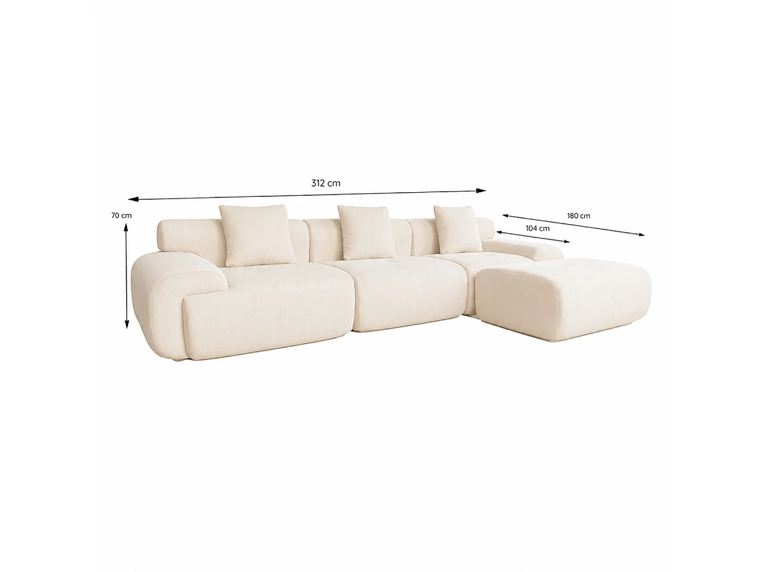 Canapé nuage compressé modulable en tissu chenille beige 4-5 places SHEFFIELD
