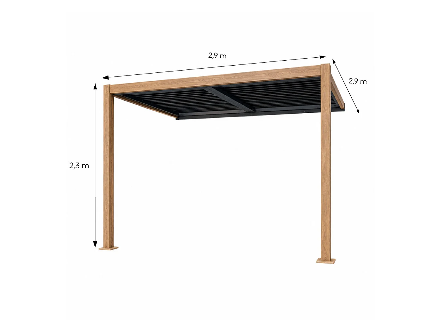 Pergola bioclimatique 3x3m adossée effet bois SIFNOS
