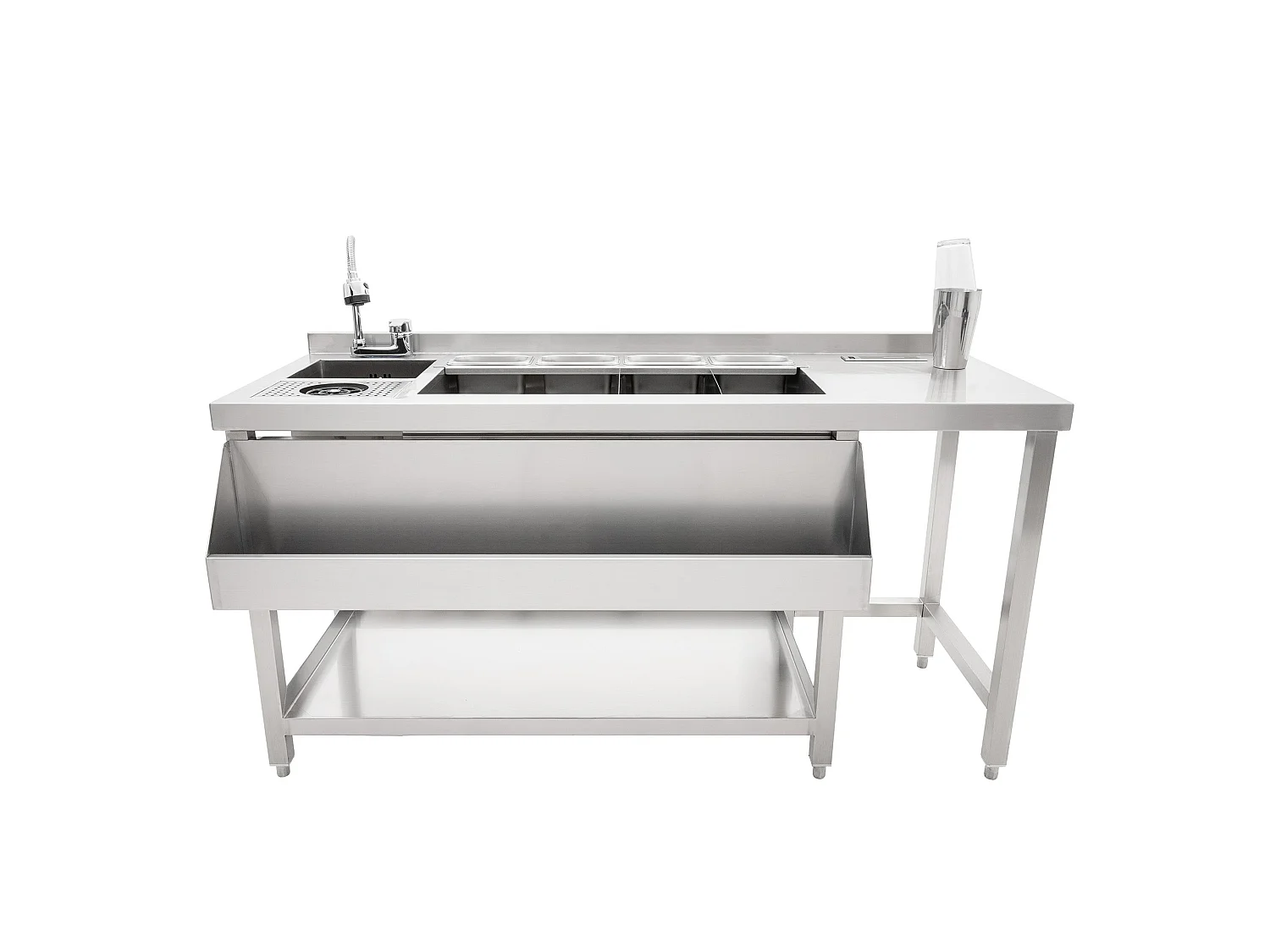 Luxe cocktail bar station - roestvrijstaal - ijsbak, mengkraan, flessenrail