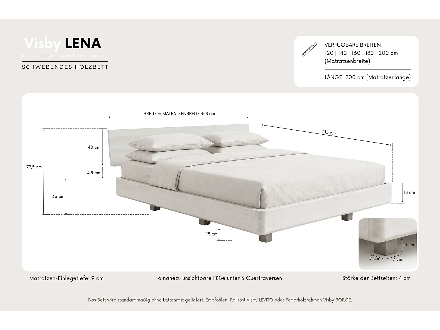 MASSIVHOLZBETT Lena Flat, 200/200, Buche - lackiert, Palisanderfarbe