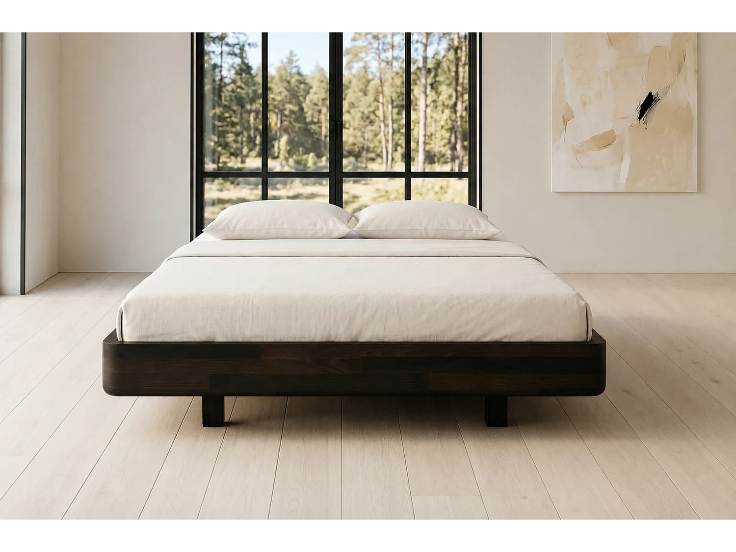 Łóżko lewitujące drewniane bukowe Visby LENA FLAT bez szafek / 200x200 cm, kolor palisander