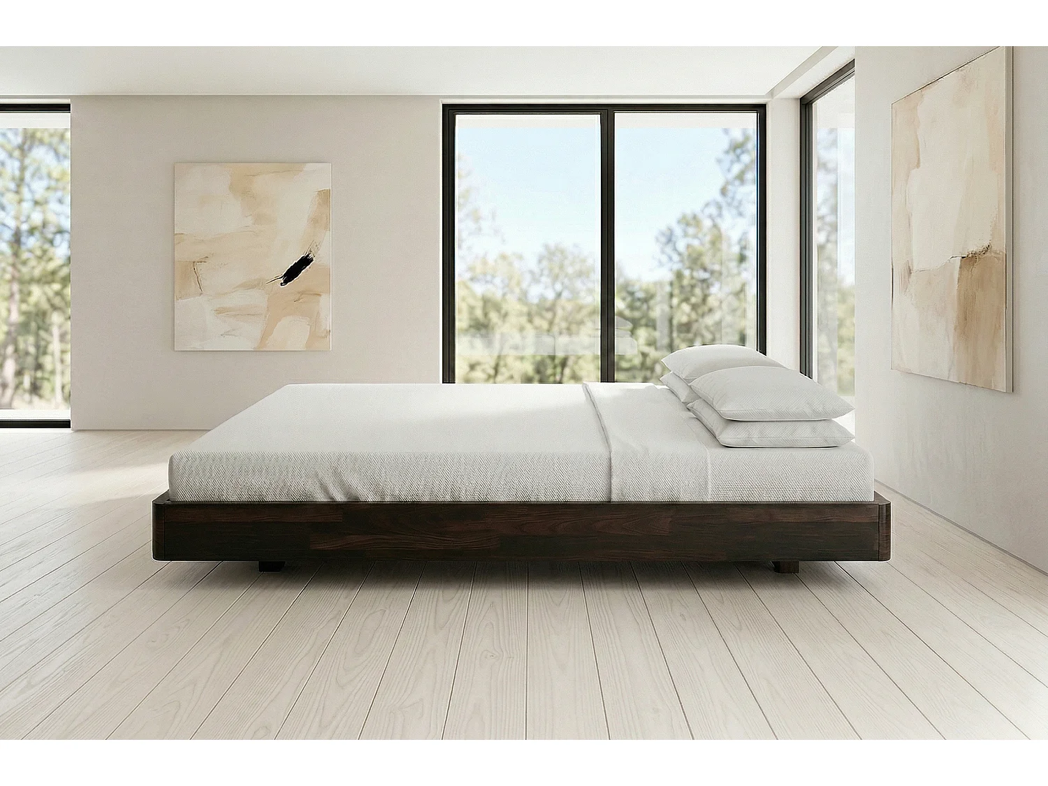Łóżko lewitujące drewniane bukowe Visby LENA FLAT bez szafek / 200x200 cm, kolor palisander