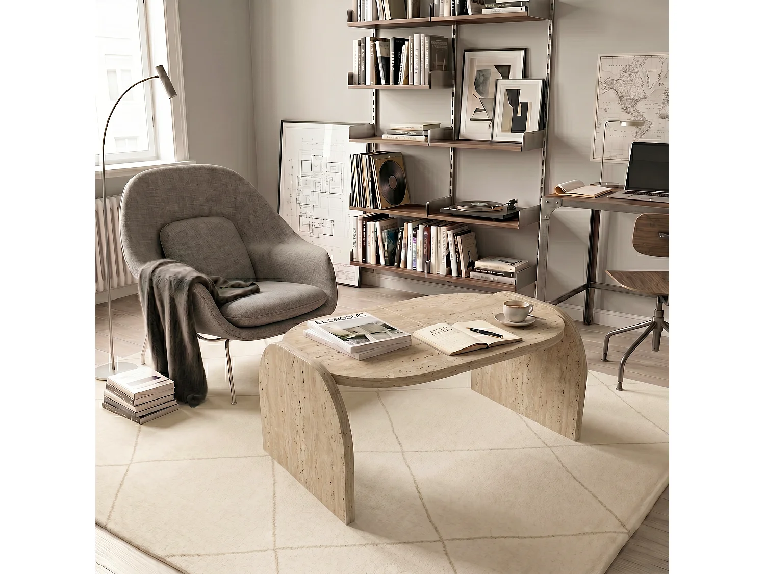 Monde 89 cm Table Basse - Design Modern - Montage Facile (Travertein)