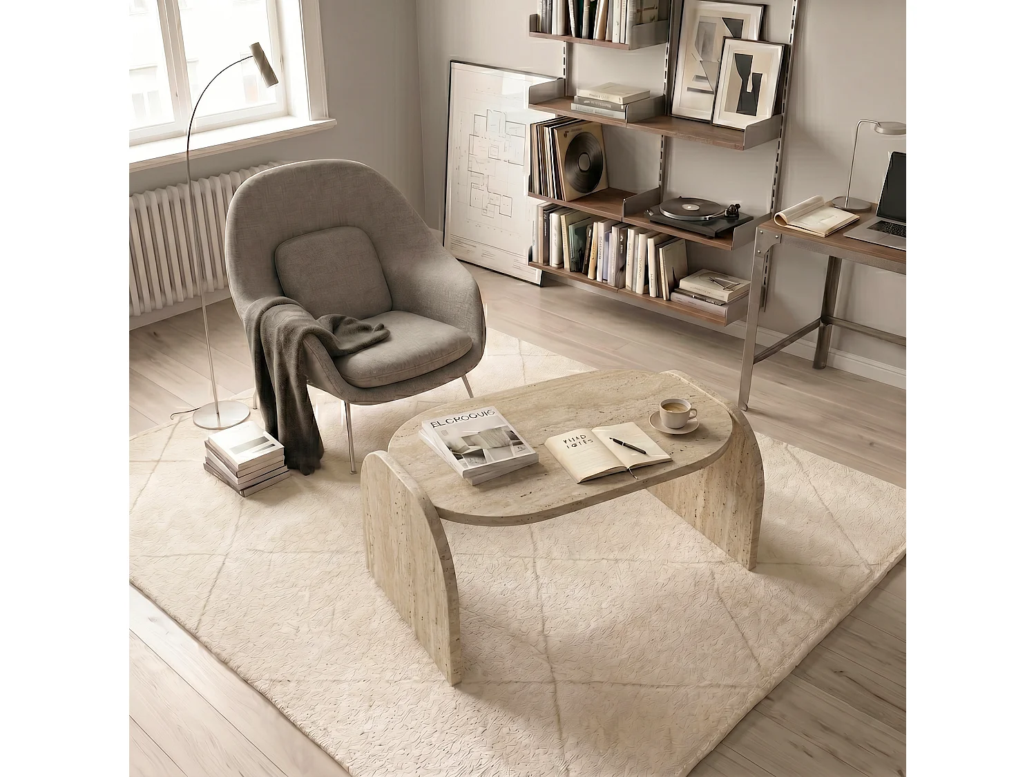 Monde 89 cm Table Basse - Design Modern - Montage Facile (Travertein)