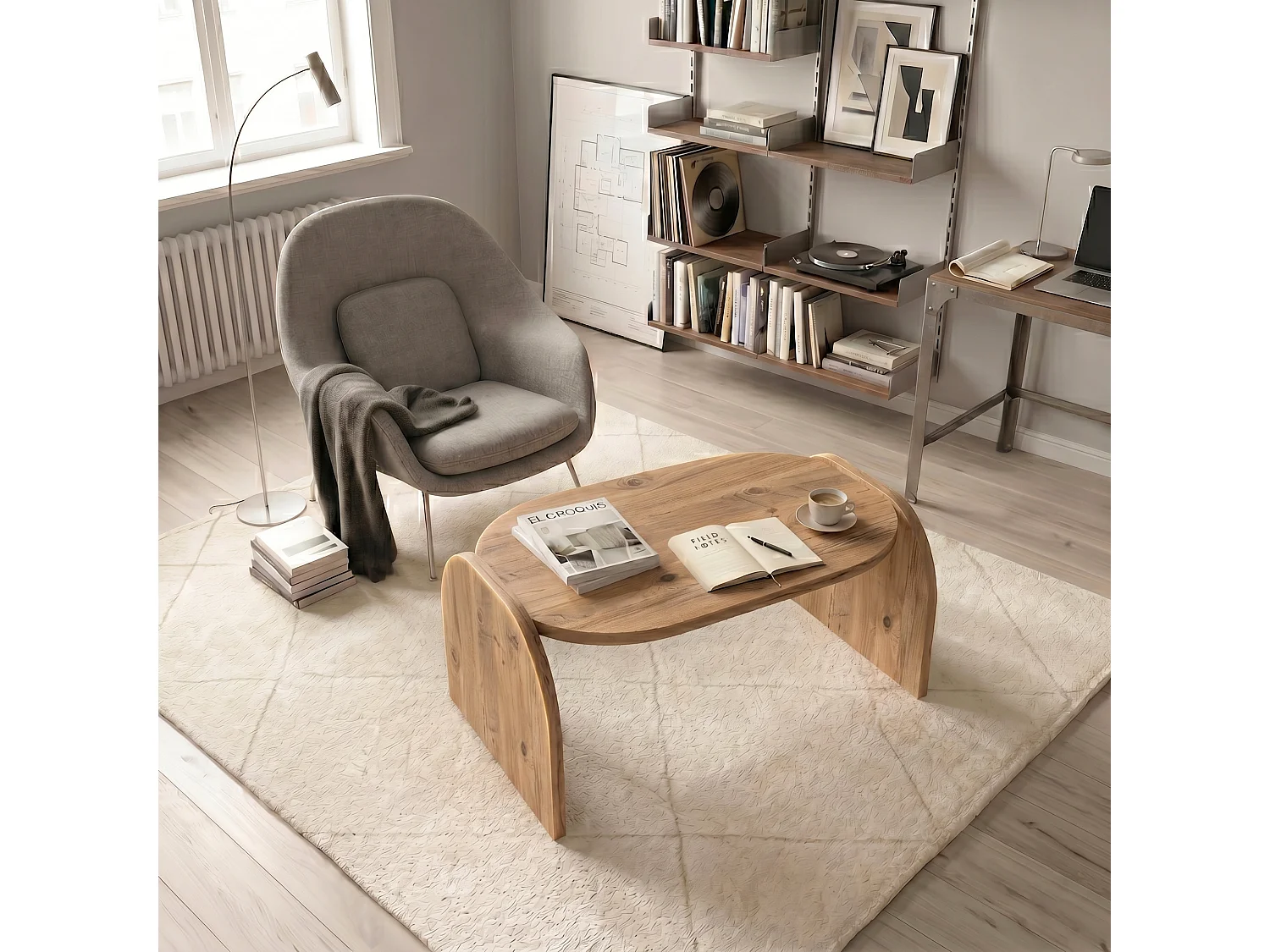 Monde 89 cm Table Basse - Design Modern - Montage Facile (Pin d'Atlantique)