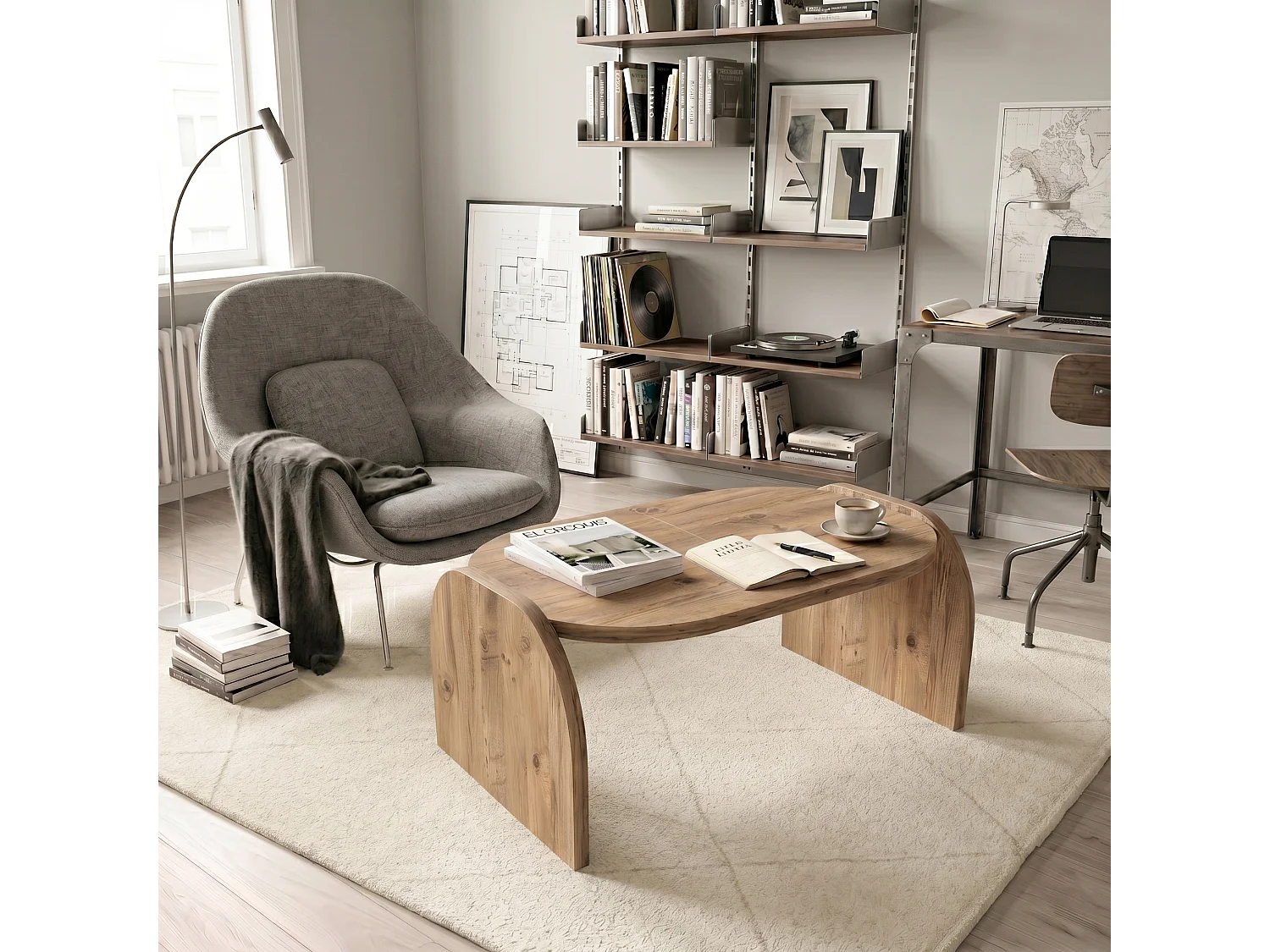 Monde 89 cm Table Basse - Design Modern - Montage Facile (Pin d'Atlantique)