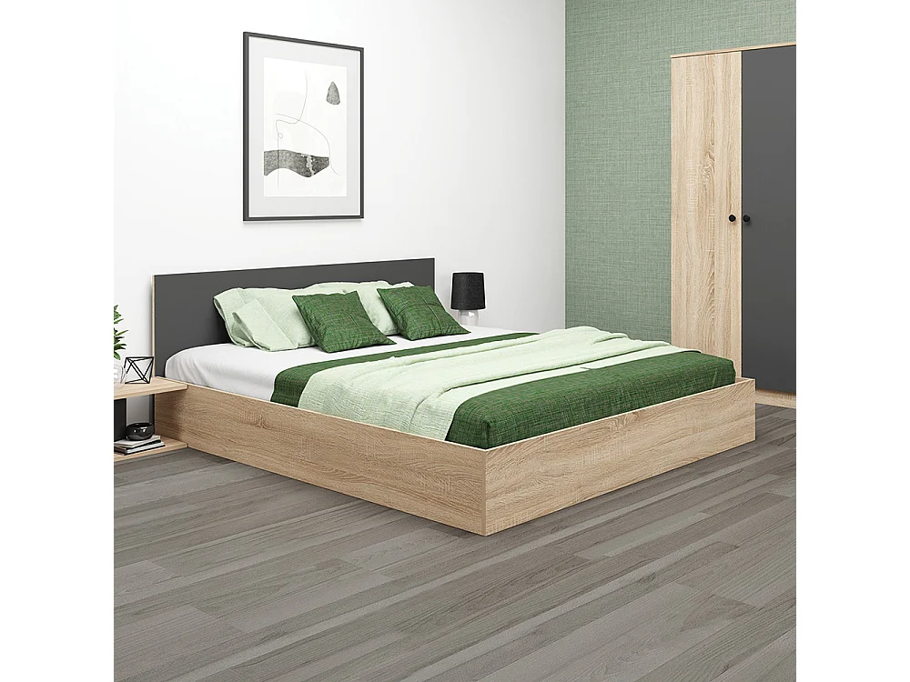 Camera da letto completa 160x200 cm in rovere chiaro e antracite CDMG1