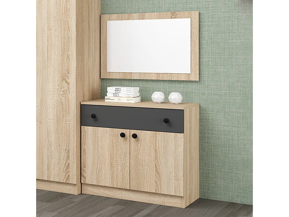 Camera da letto completa 160x200 cm in rovere chiaro e antracite CDMG1