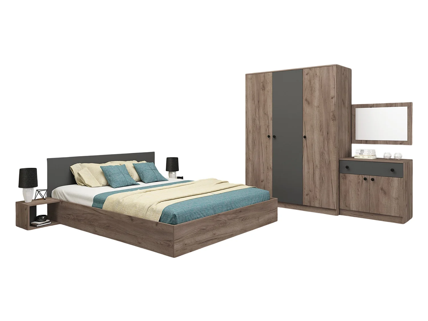 Camera da letto completa 160x200 cm in marrone e antracite CDMG1