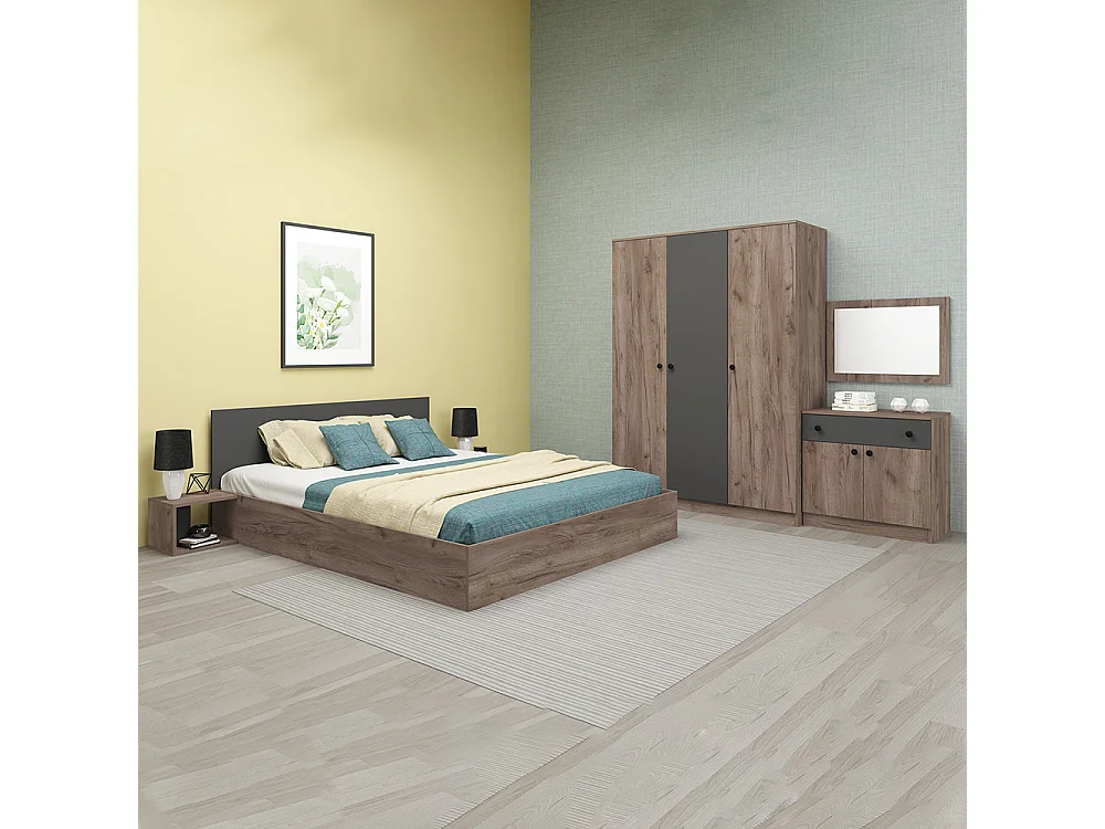 Camera da letto completa 160x200 cm in marrone e antracite CDMG1