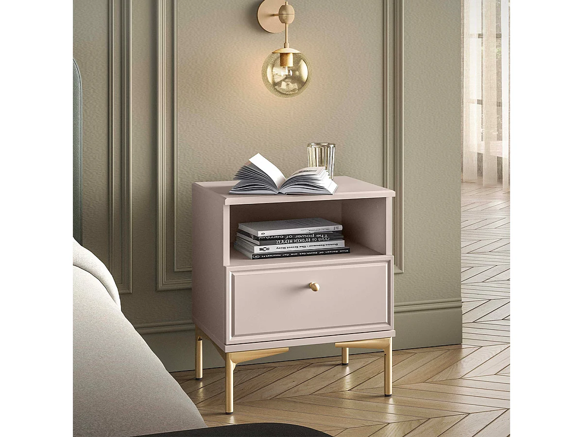 Selene Cashmere Nightstand with 1 Drawer and 1 Shelf