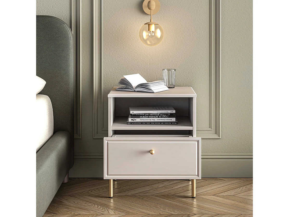 Selene Cashmere Nightstand with 1 Drawer and 1 Shelf